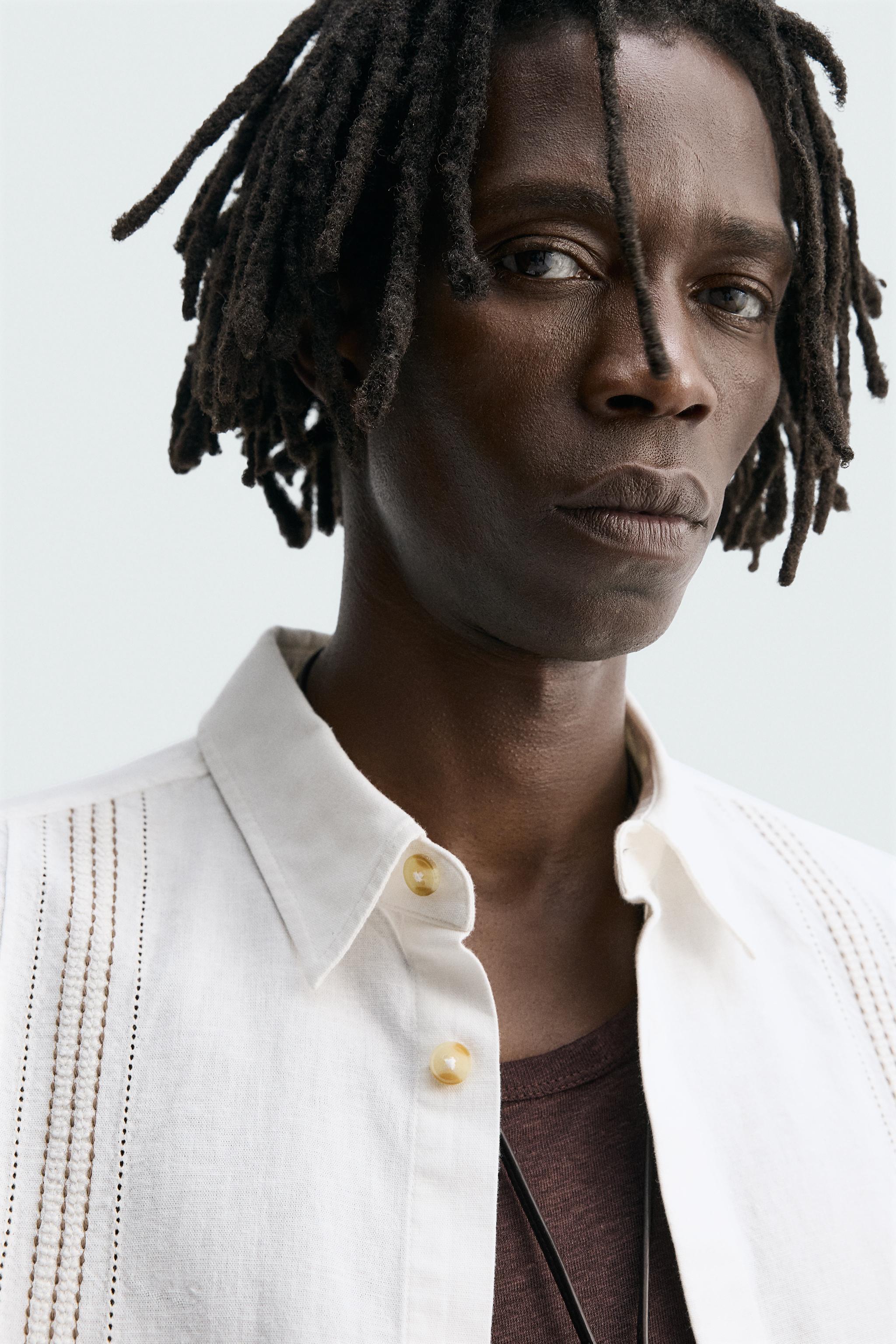 EMBROIDERED COTTON-LINEN SHIRT